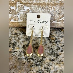 Gold Pink Gemstone Dangle Earrings